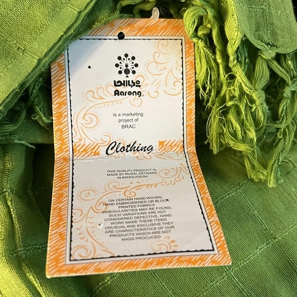 NWT AARONG Bangladeshi Artisan Lime Green Fancy Linen Large Dupatta Scarf Shawl